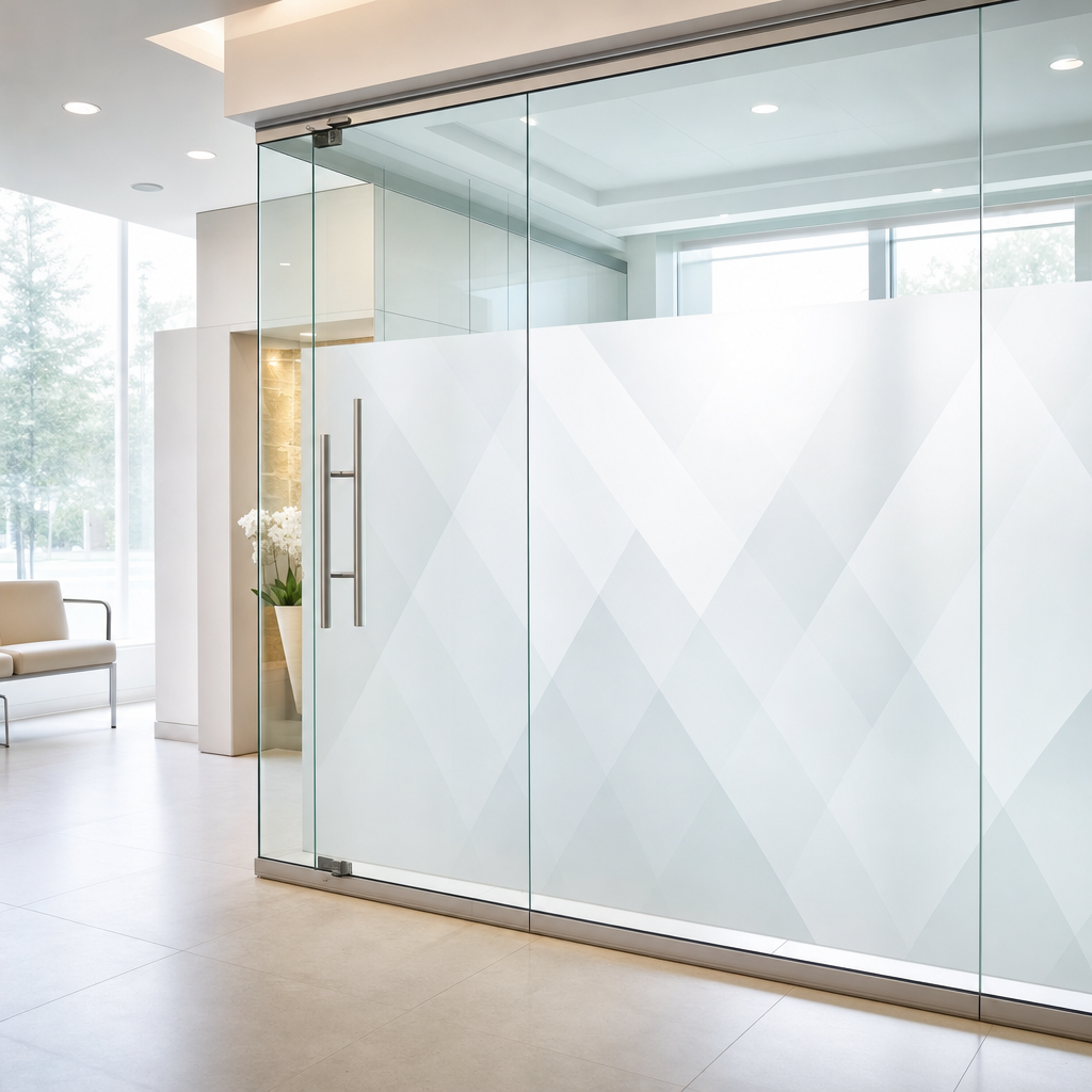 Frosted privacy film on a glass consultation room wall